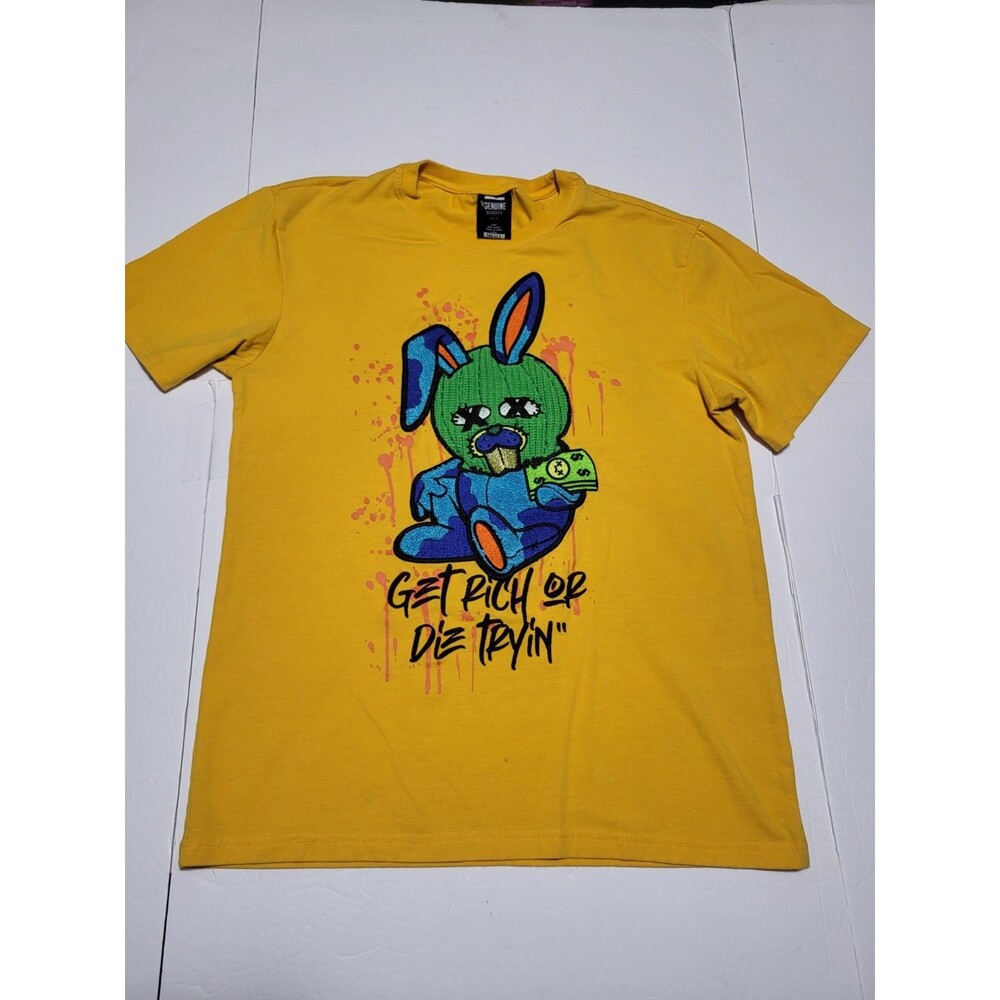 (#L2) Genuine Authentic Garments Yellow Graphic T Shirt Get Rich Or Die Tryin S